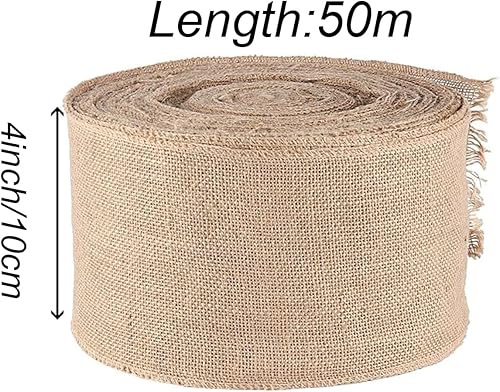 Miniatura 2 de Cinta de arpillera de 54 yardas y 4 pulgadas, tela de yute de color natural, bonita cinta para manualidades, árbol de Navidad, bodas, decoración del