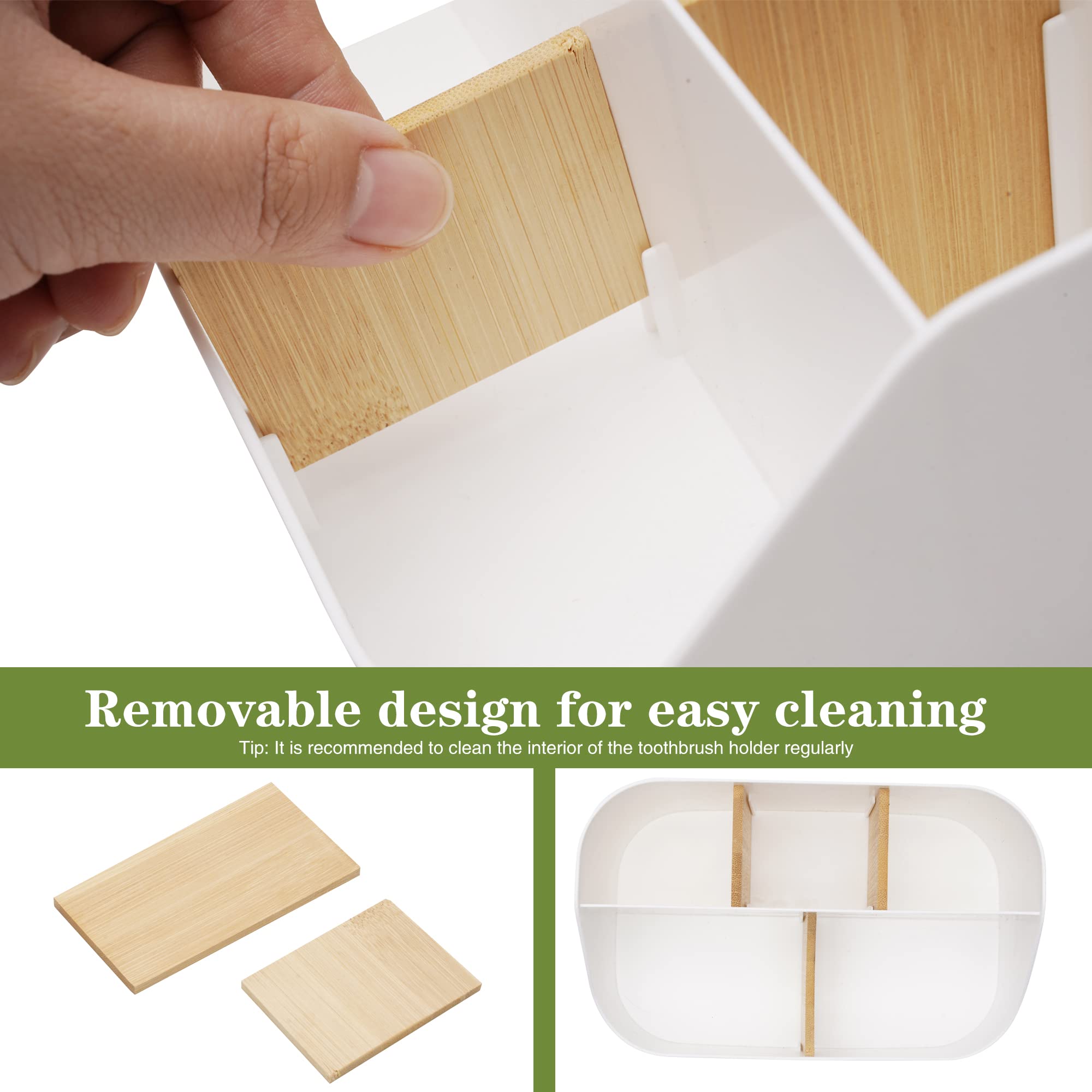 Set Di 2 Portaspazzolino Da Bagno Con 5 Scomparti E Divisori In Bambù - Organizer Per Spazzolino Elettrico, Dentifricio, Rasoio - 2
