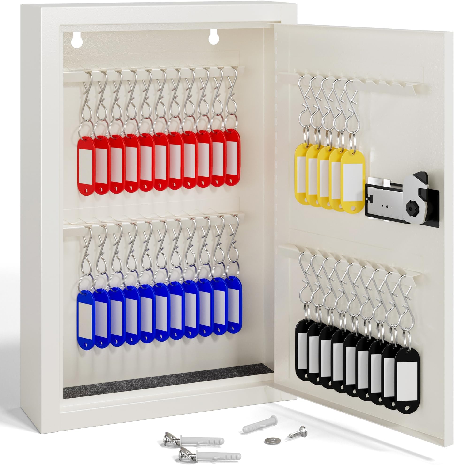 Key Lock Box with Code, Key Box Wall Mount with 40 Key Tags & Hooks for Home, Office, Resttable Combination Lock (Beige, 40 Keys)
