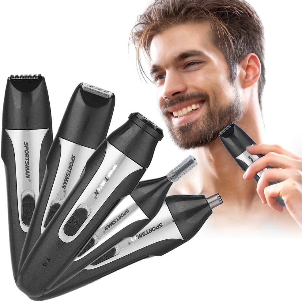 Men's Electric Shaving Trimmer, 5-in-1 Portable Rechargeable Waterproof Nose Ear Beard Hair Eyebrow Trimmer Set (Gray)