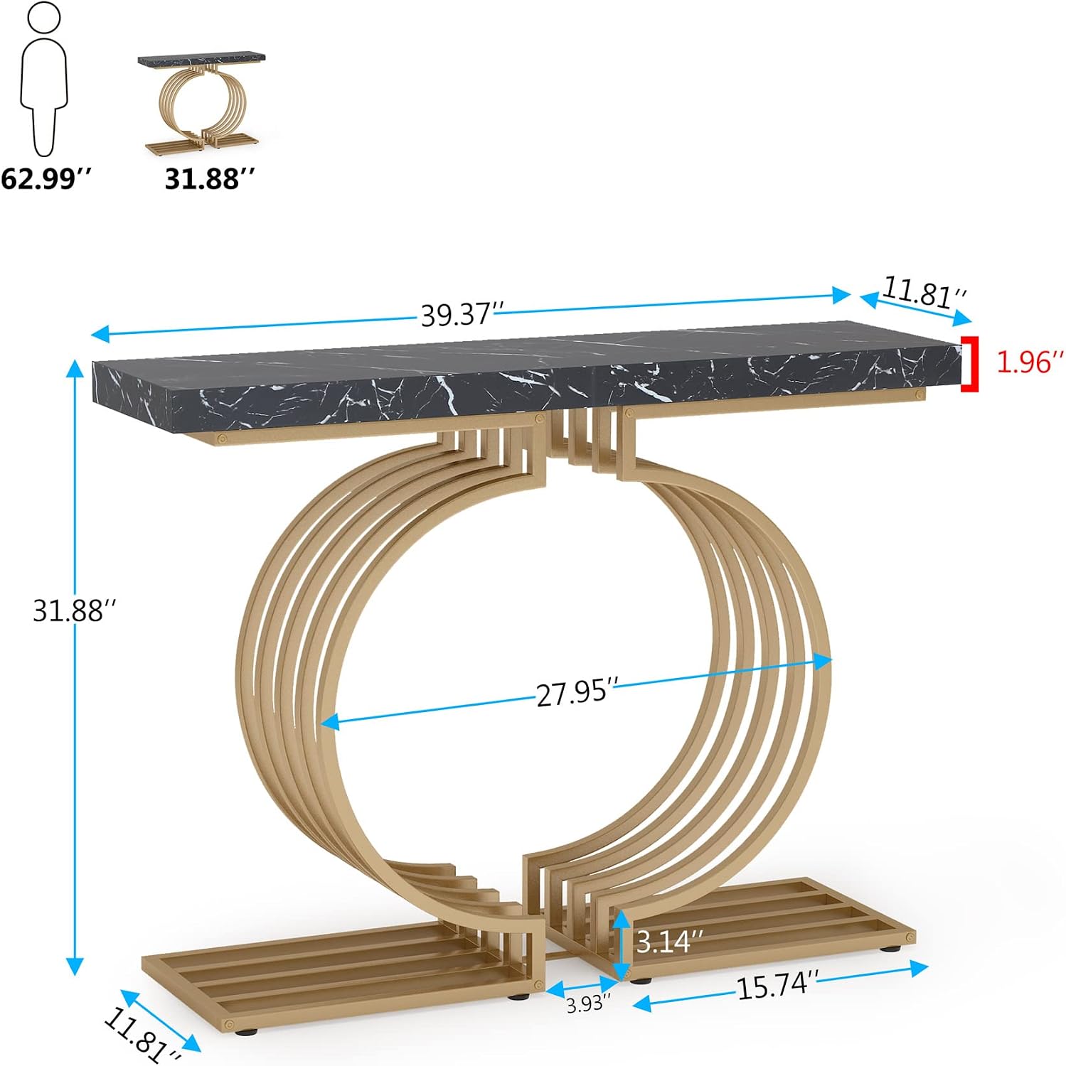 Tribesigns Modern Console Table with Gold Base, 40 inch Geometric Entryway Sofa Table Narrow Long, Contemporary Accent Table for Living Room, Entryway, Hallyway, Entrance (Black/Gold)