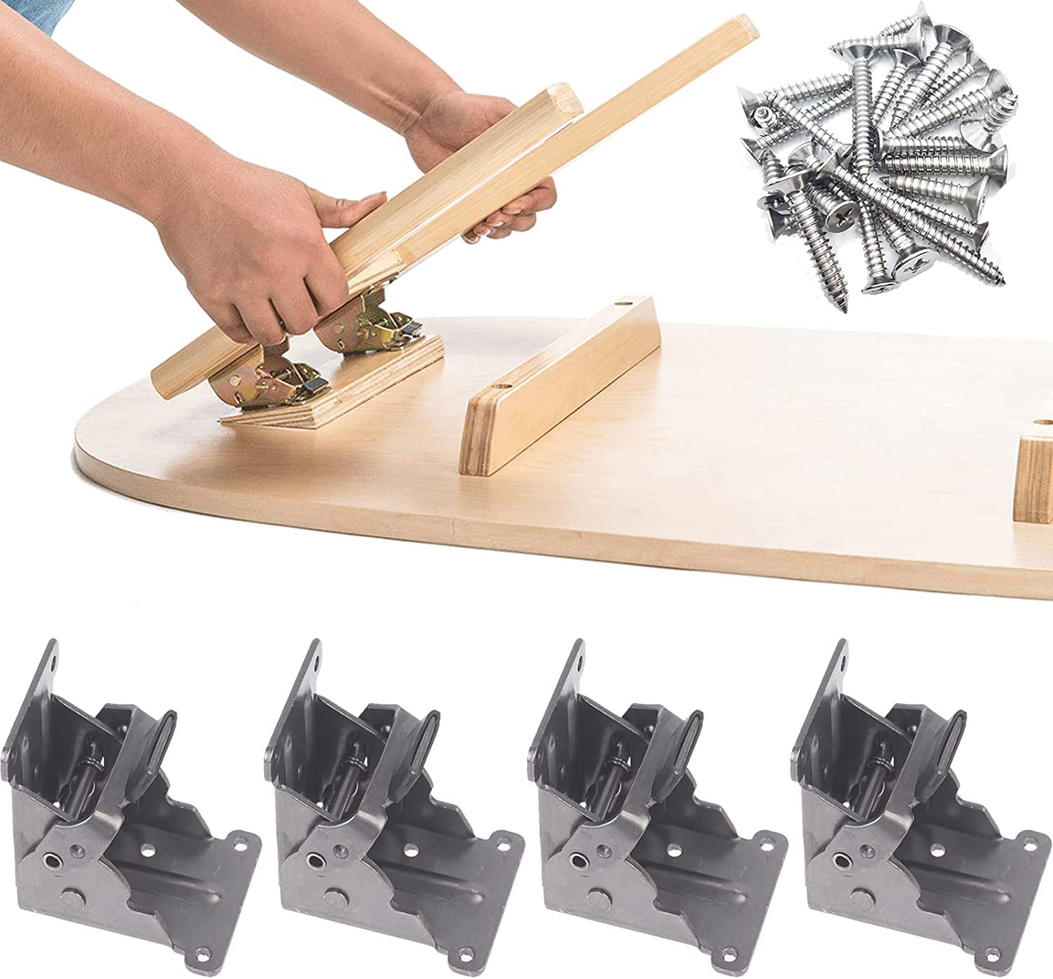 Laosshu Black#1 90-Degree Self-Locking Folding Hinge Lock With Screws, Folding Leg Shelf Brackets Max. Load 265 Lb, Locking Hinges For Table Chair Extension, Foldable Rv Table Leg (Color : Size : 4 Pack)