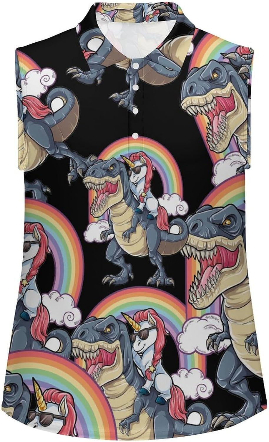 Un-icorns Riding Dinosaur Women's Golf Shirt Sleeveless Polo Shirts Tank Tops Blouses Tennis T-Shirts Casual