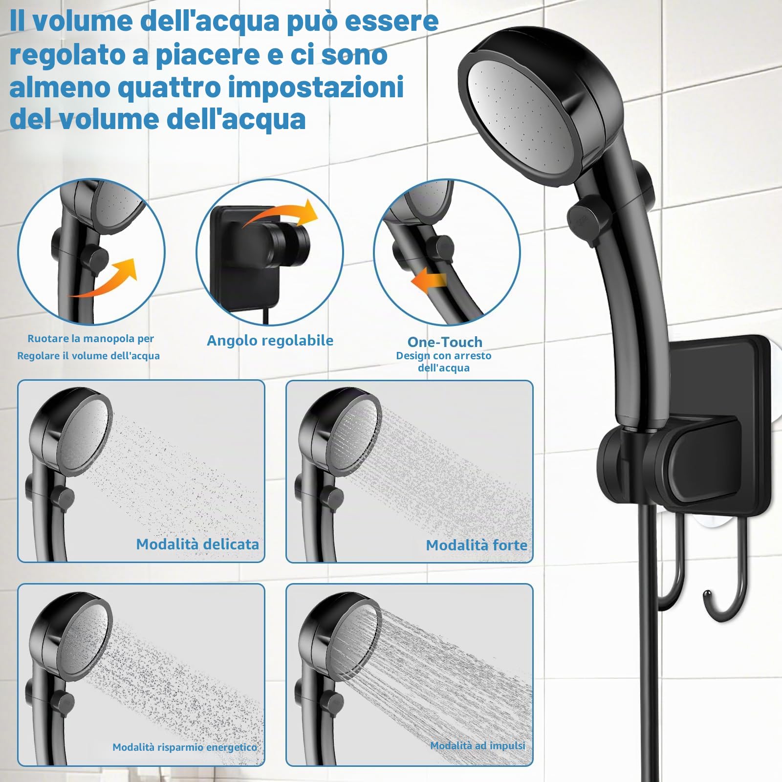 Doccia da Campeggio, Doccia Portatile Campeggio, Doccia Ricaricabile Portatile da 6000 mAh, Doccia Campeggio con Display Digitale Intelligente, per Camper, Spiaggia, Auto, Giardino, Animali