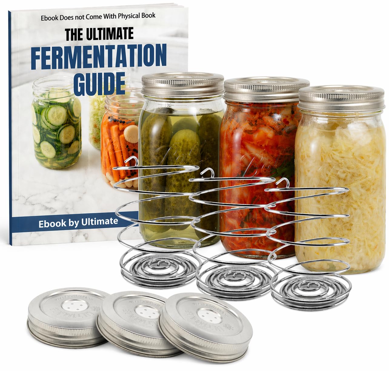 Ultimate Mason Jar Fermentation Kit to Make Pickles, Sauerkraut, Kimchi, Vegetables & More - Mason Jar Pickling Kit with Airlock Lids & Fermenting Weights for Wide Mouth Mason Jars
