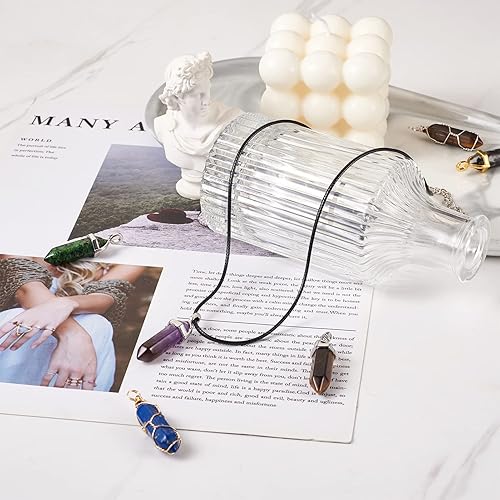 Miniatura 6 de FASHEWELRY 20 colgantes de cristal de chakra hexagonal y bala de piedras preciosas mixtas para hacer joyas