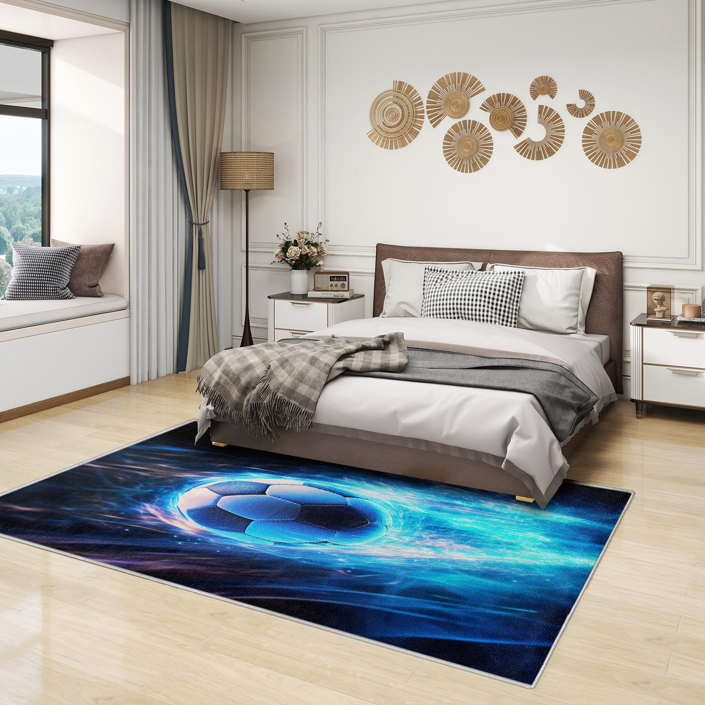 Teppich Fußball Kinderzimmer - Teppich Wohnzimmer Schlafzimmer Jungen Sportmotiv, Kleiner Teppich Kinder Fussball, Weich Kurzflor & Waschbar & Rutschfest Fussmatte Innen, Kinderteppich 80x150 cm