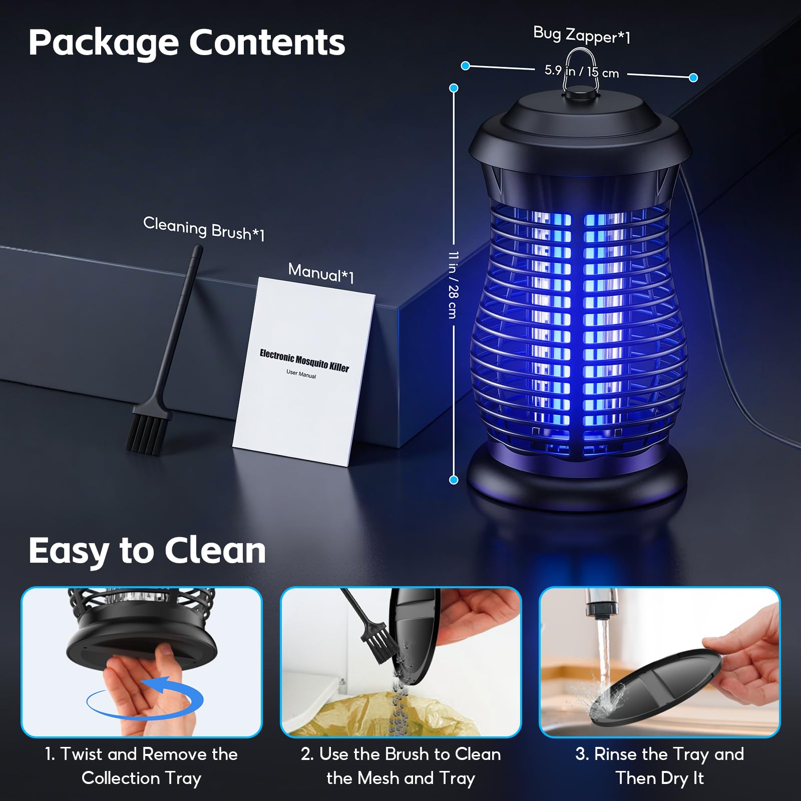 Lampada Antizanzare Elettrica, 18W 4000V Electric Zapper, IPX4 Impermeabile, UV Zanzariera con Spazzola Di Pulizia Adatto a Patio Giardino Cucina Casa