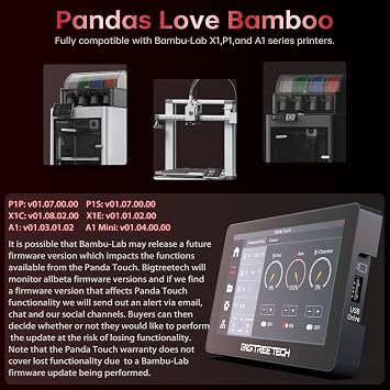 BIGTREETECH Panda Touch Compatible with Bambu-Lab P1P P1S X1C X1E A1 Mini 3D Printers Upgrade Touch Screen Kit Support Multi-Printers Management 2.4G WiFi Wireless Connection