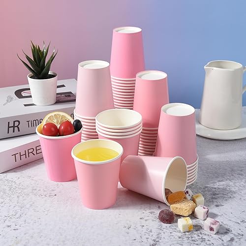Miniatura 3 de 100 vasos de papel rosa de 9 onzas, vasos de fiesta de color rosa degradado, tazas de café desechables, tazas de café para el día de San Valentín,