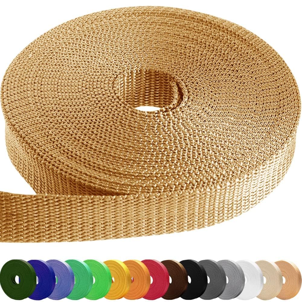 TECEUM 3/4" & 5/8" & 1" & 1.5" & 2" Webbing – 10 25 50 Yards – 40+ Colors – Heavy Duty 1 Inch 1.5 Inch 2 Inch Backpack Straps – Webbing for Climbing