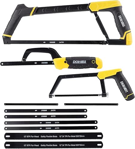 DOWELL Hacksaw Frame Set Heavy Duty Handsaw 12-inch 10-inch 6-inch