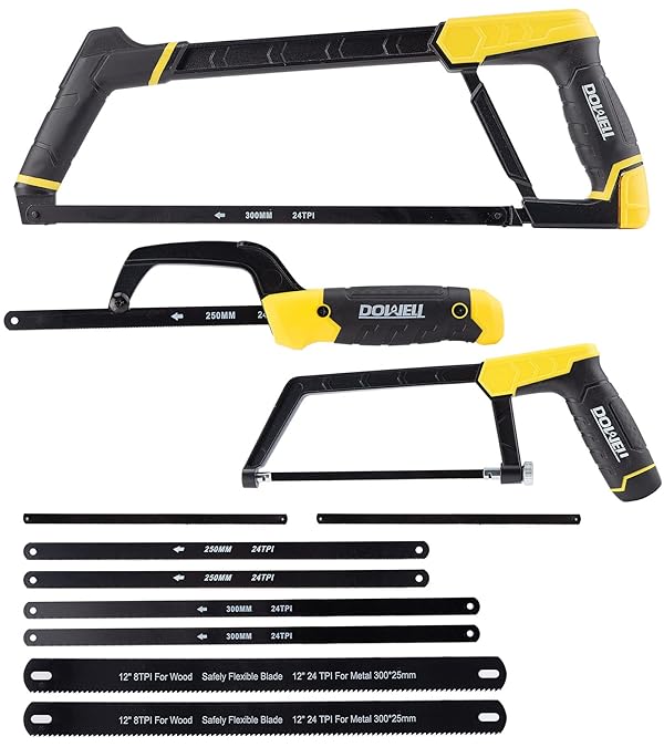 DOWELL Hacksaw Frame Set Heavy Duty Handsaw 12-inch 10-inch 6-inch Mini Hacksaw Hand Saw 8 Extra Blades Multi-function for Metal Wood PVC Pipes by DOWELL - Used condition - US$21.33
