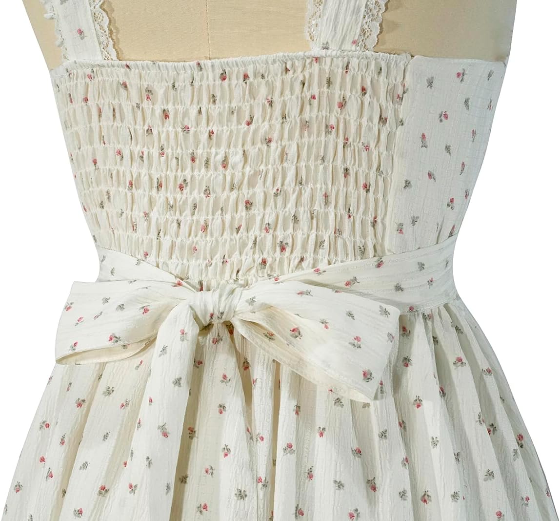 Womens Vintage Floral Print Corset Dress Spaghetti Strap Dress - Image 7