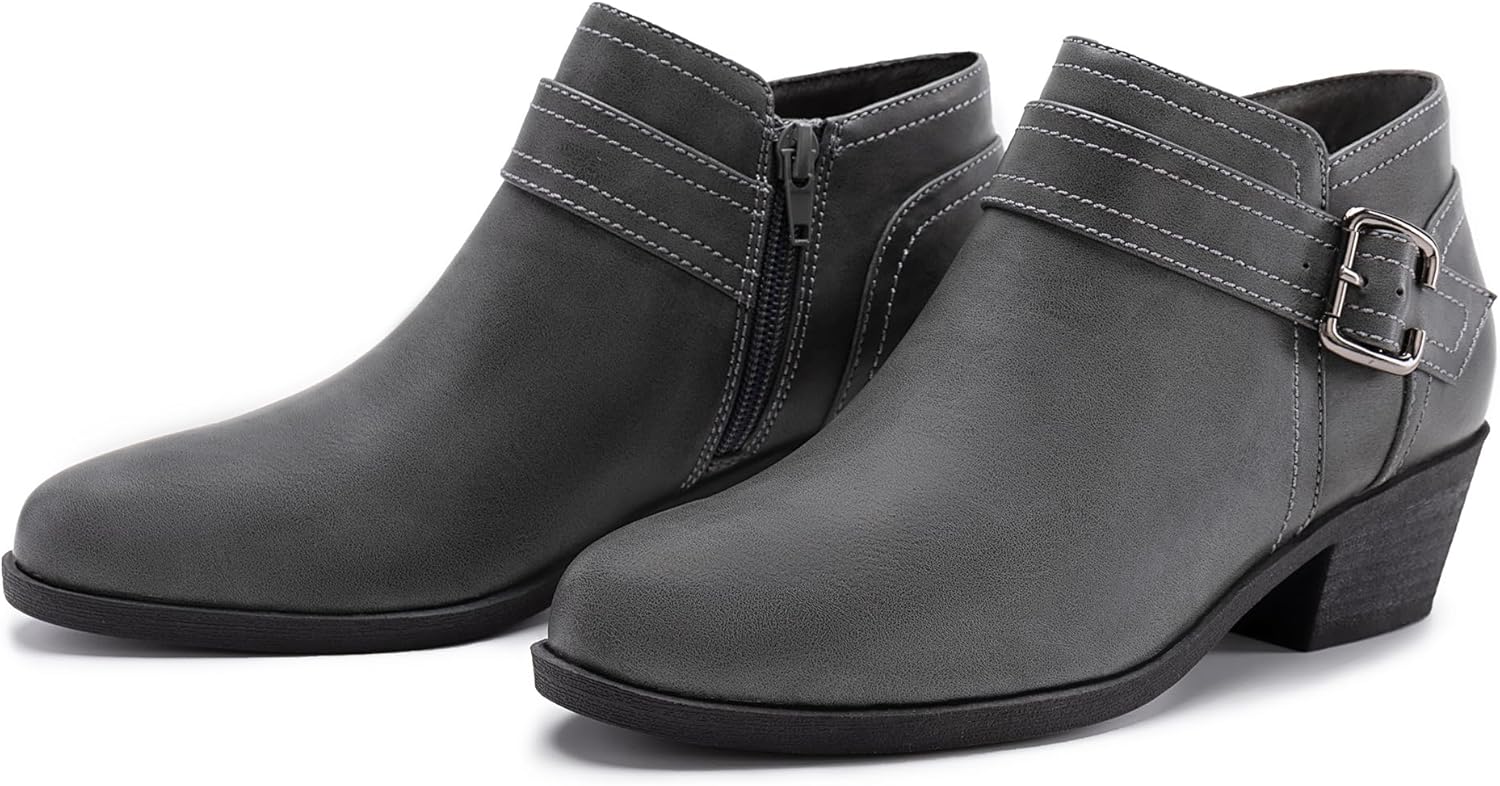 Athlefit Women's Chunky Low Heel Ankle Boots Classic Pointed Toe Side Zipper Booties - Image 6