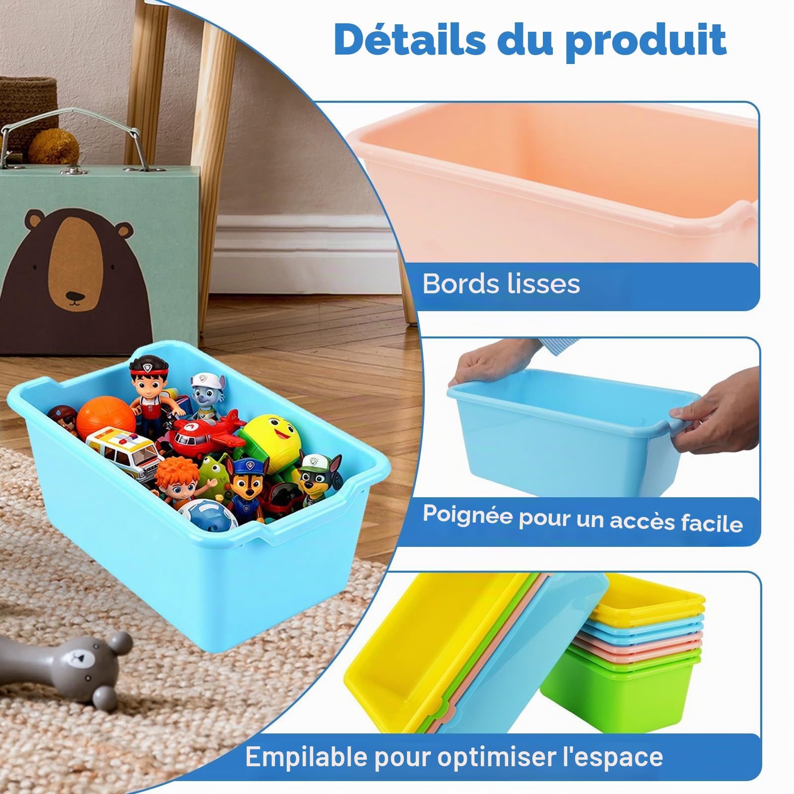 Lot de 12 boîtes de rangement en plastique empilables pour livres, 40 et 30 cm, multifonctions, pour salle de classe, bureau, maison, bibliothèque, chambre d'enfant (4 couleurs)