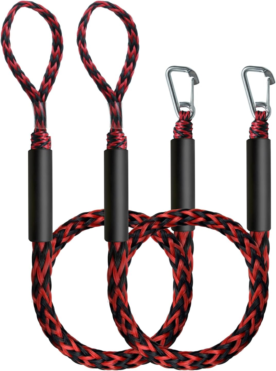 Boat Accessories 4.5 Feet Bungee Dock Lines with 30cm Extended Loop and 316 Stainless Steel Clip 2-Pack for Docking for Boats PWC,Kayak,Watercraft,SeaDoo,Jet Ski, Pontoon, Canoe, Power Boat(Red+Black)