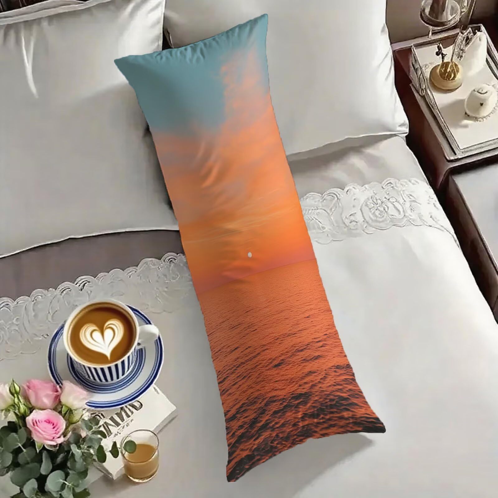 Taie de traversin 140 cm bleu brûlé en velours imprimé double face