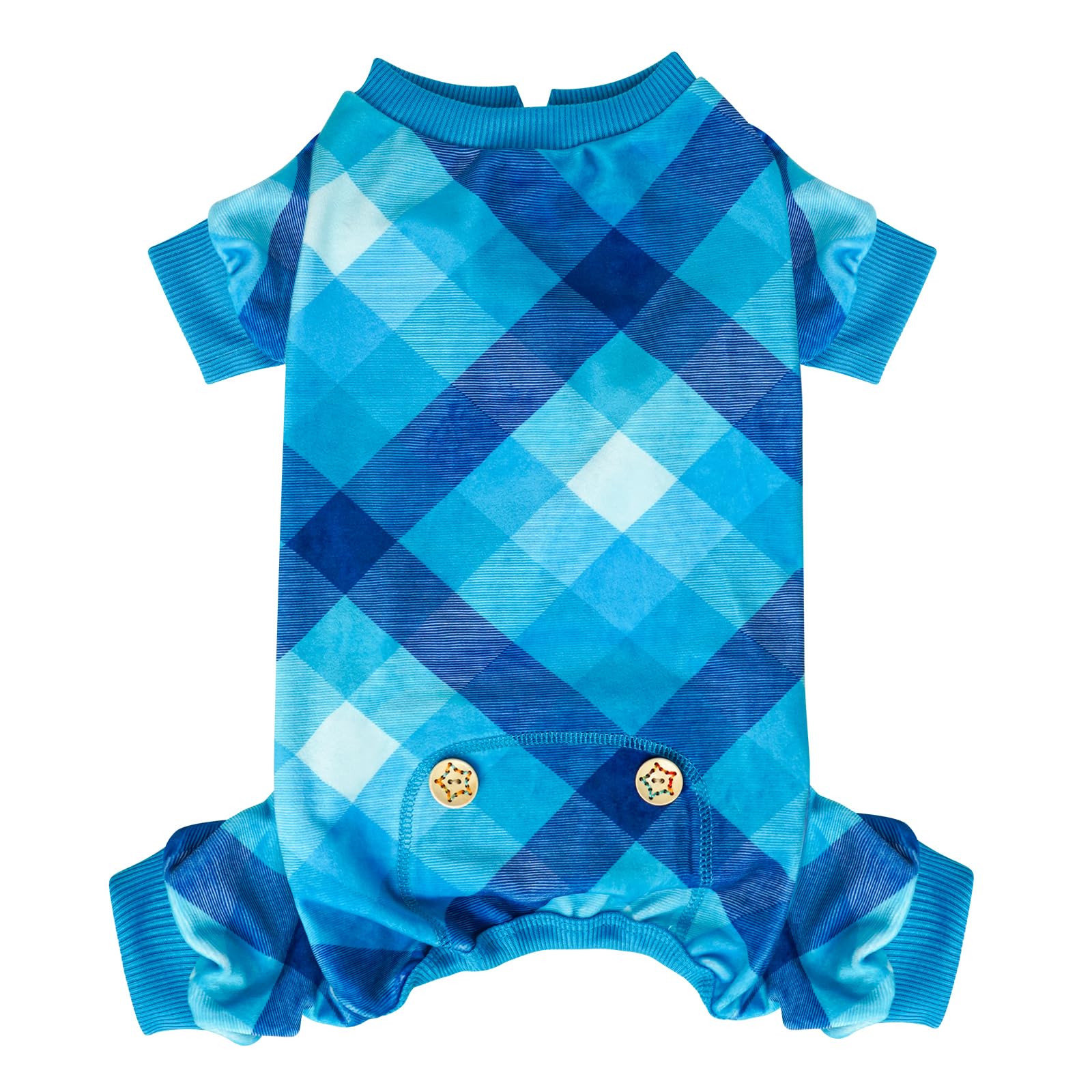 KYEESE Dog Pajamas Comfy Pet Clothes Velvet Doggie Jammies Plaid Dog Pajamas for Small Dogs Boy Girl Stretchy Onesie Lightweight Pjs Soft Coat,Blue,