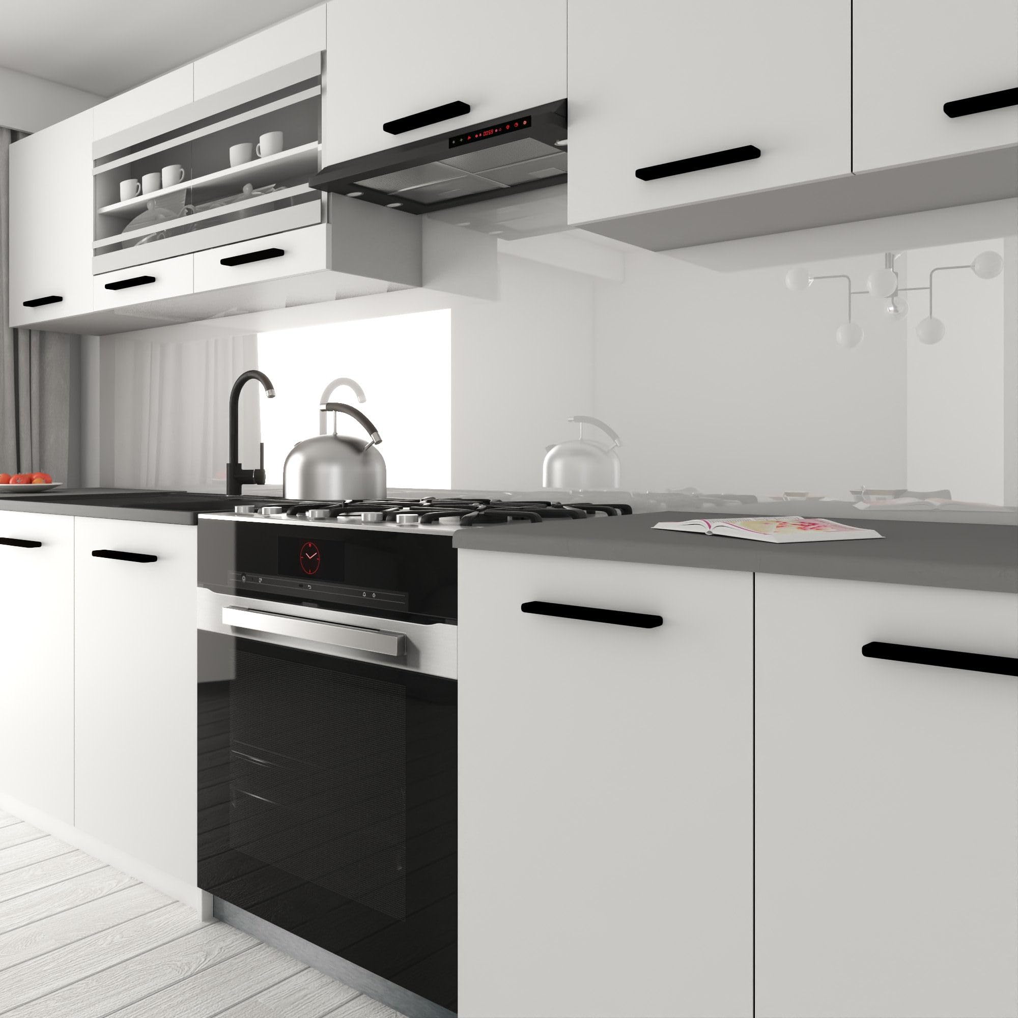 Belini Italia 4 Meuble Cuisine Linéaire 260cm Blanc Mat | Cuisine complète, meubles hauts et bas inclus, montage facile