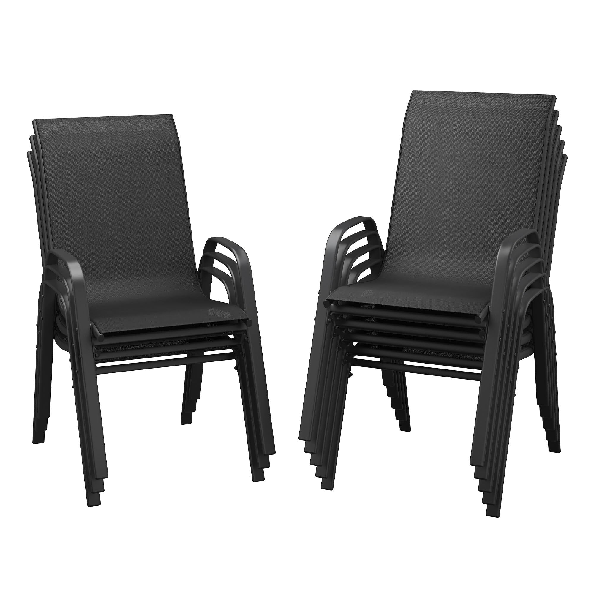 DIFY Patio Chairs Set of 8, Stackable Outdoor Dining Chairs Set with Breathable Textilene High Back and All-Weather Metal Frame for Garden, Backyard, Deck, Dark Grey