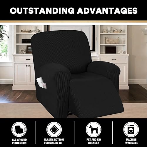 Miniatura 2 de PrinceDeco Funda para silla reclinable, 1 pieza, funda elástica para silla reclinable, protector de muebles con parte inferior elástica para silla