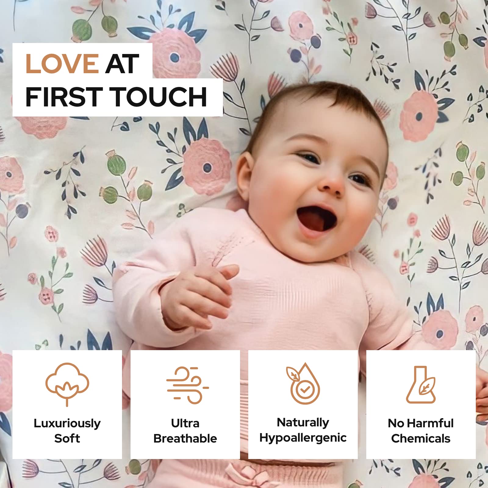 Pickle & Pumpkin - Lenzuola per culla in 100% jersey di cotone biologico, 2 pezzi, per materassi standard e materassi per bambini, motivo floreale e rosa