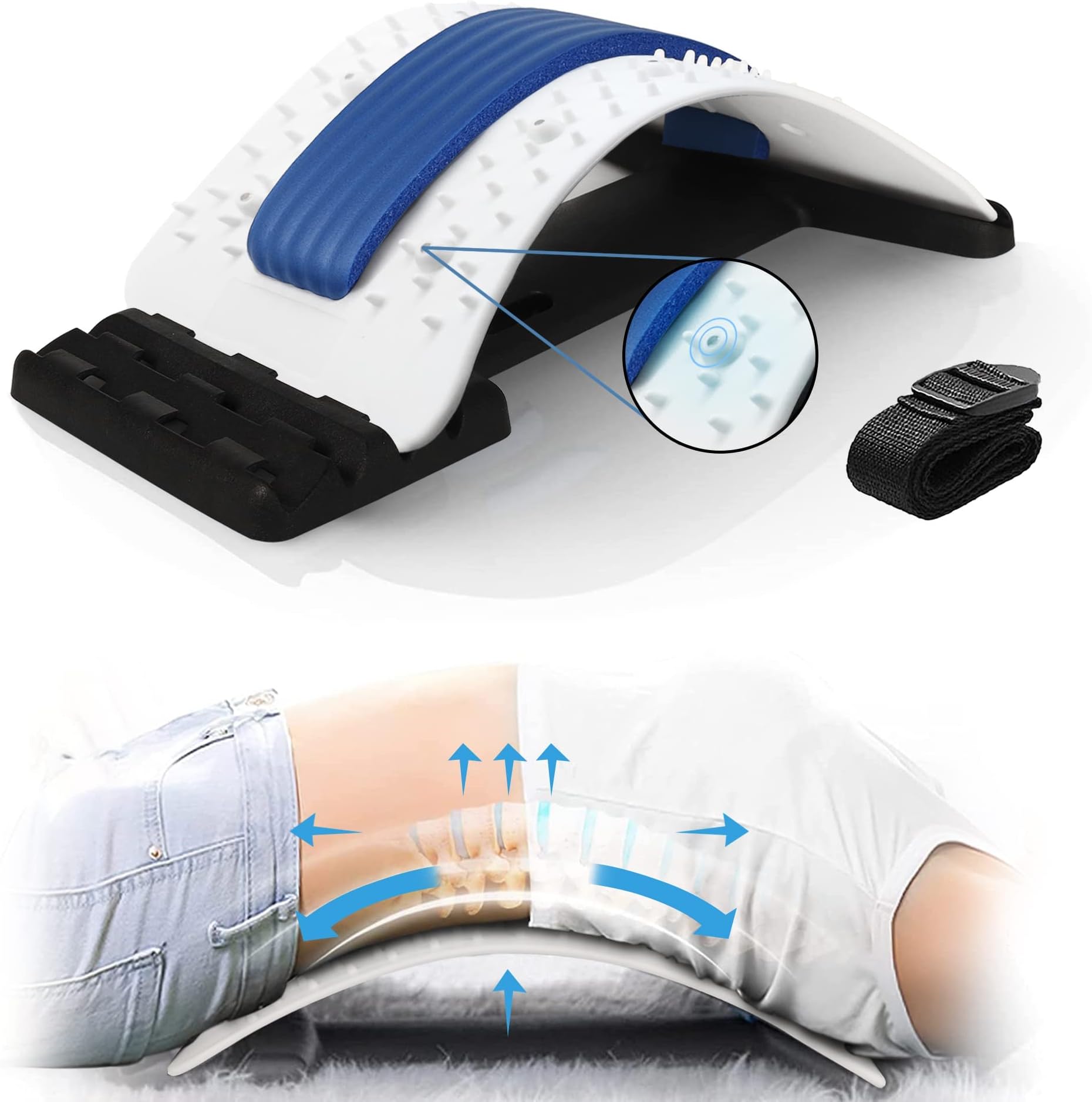 OMIRA Back Stretcher, Lower Back Pain Relief Device with Magnet, Multi-Level Back Cracker, Back Massager, Lumbar Support Spine Board with Massage Points for Herniated Disc, Sciatica, Scoliosis