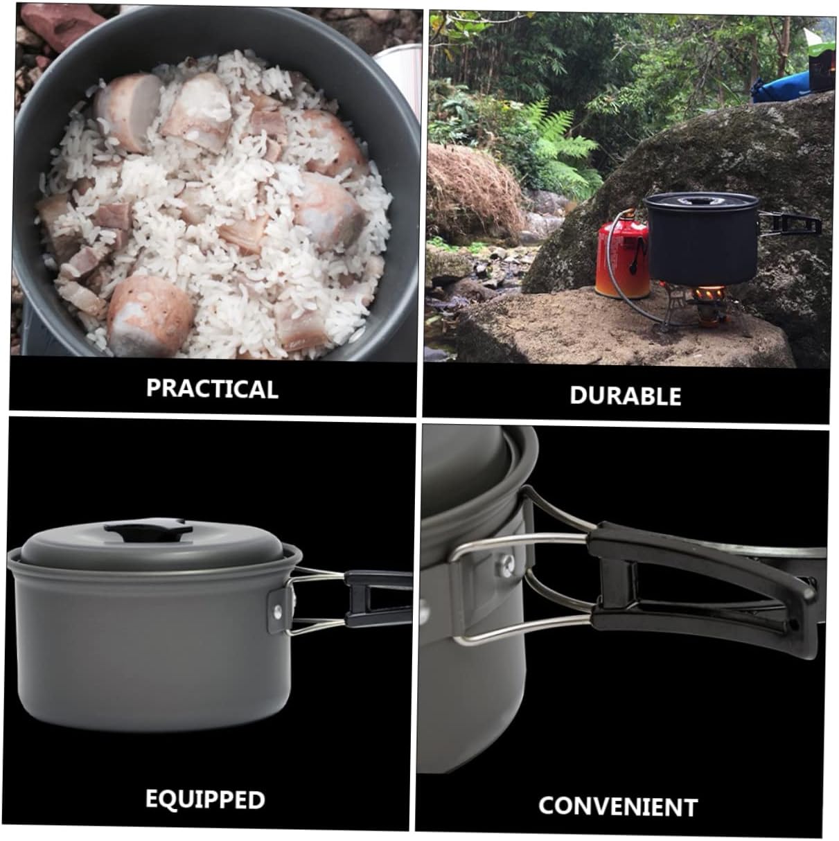 KOMBIUDA 1pc Folding Camping Pot Lightweight Cookware Ergonomic Handle for Outdoor Cooking Hiking and Backpacking Includes Mesh Storage Pouch