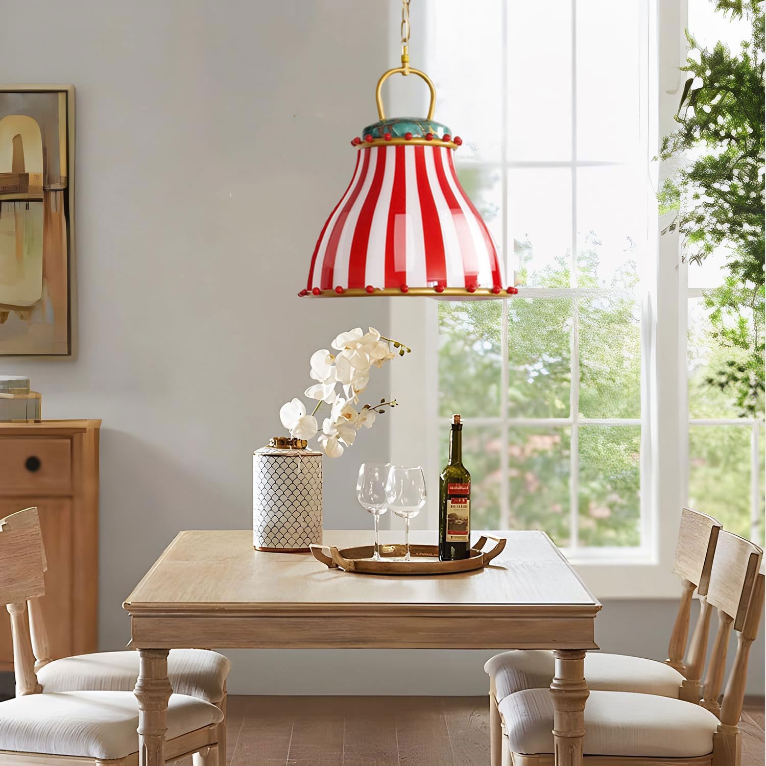 Amerikanischer Kronleuchter Vintage Rot Und Weiß Gestreift Design Glas Lampenschirm Pendelleuchte Heimdekoration Zirkus Design Hängende Deckenleuchte