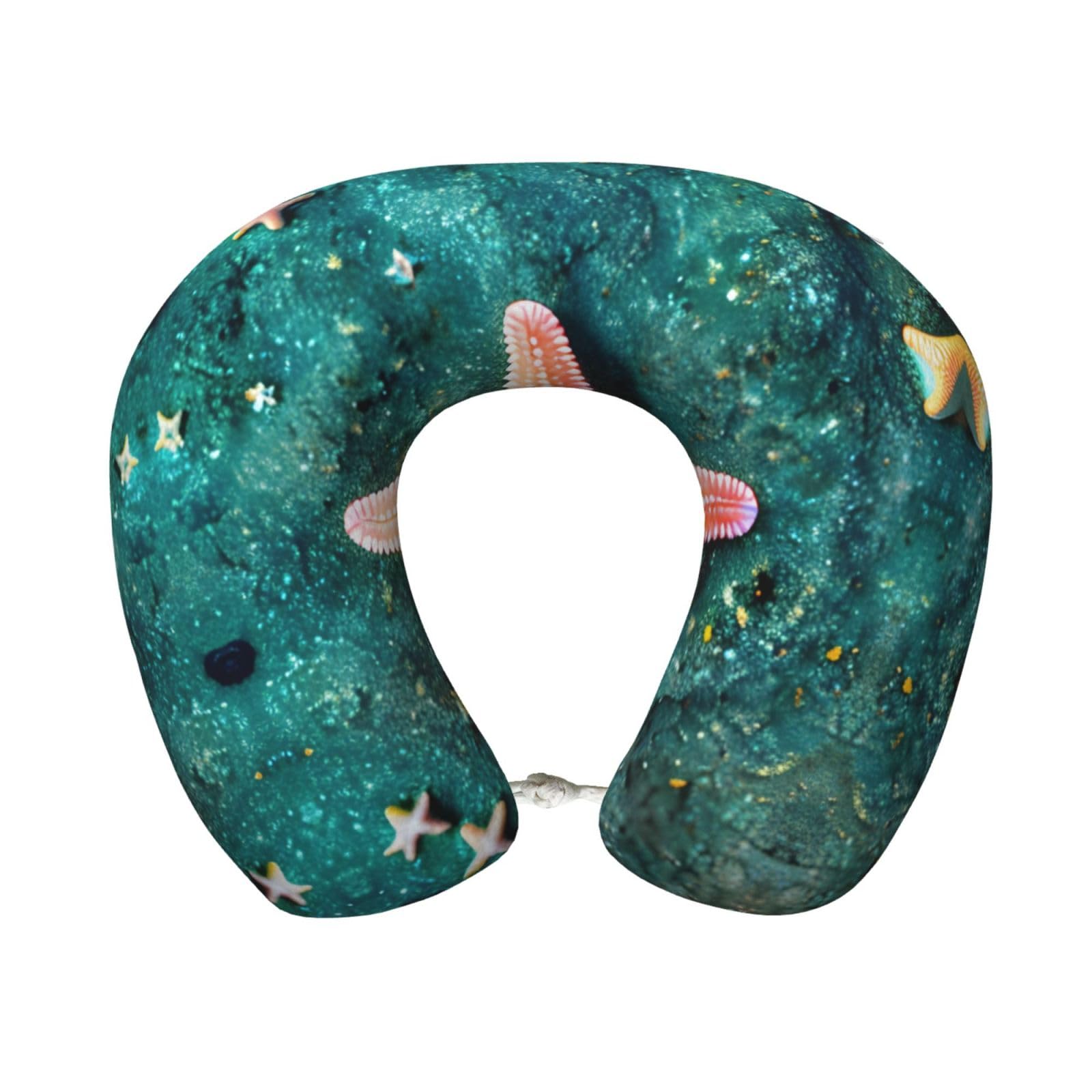 XingFox Seawater Seashell Starfish Print Custom U-Shaped Travel Pillow,Memory Foam Cervical Neck Pillow,for Napping,Plane,Car,Home,Office