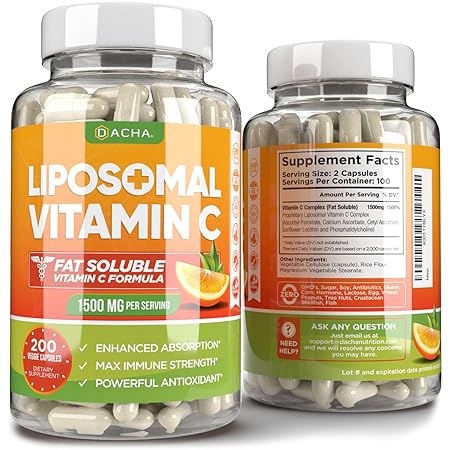 Natural Liposomal Vitamin C - Immune System & Collagen Booster, High Absorption Fat Soluble VIT C, Buffered, Anti Aging Skin Vitamins, Anti Inflammatory, Sunflower Lecithin