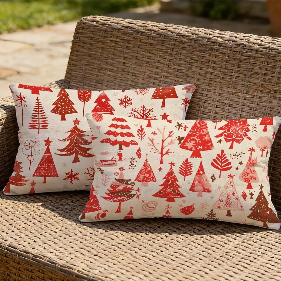 Coussin de jardin rouge au motif arbre pour terrasse cozy