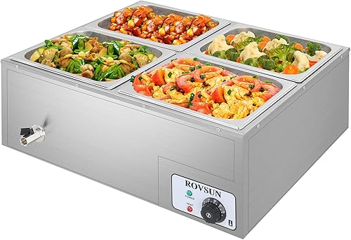ROVSUN Calentador eléctrico de alimentos comercial de 42.3 cuartos de galón, de acero inoxidable de 110 V Bain Marie Buffet, mesa de vapor de 10.6