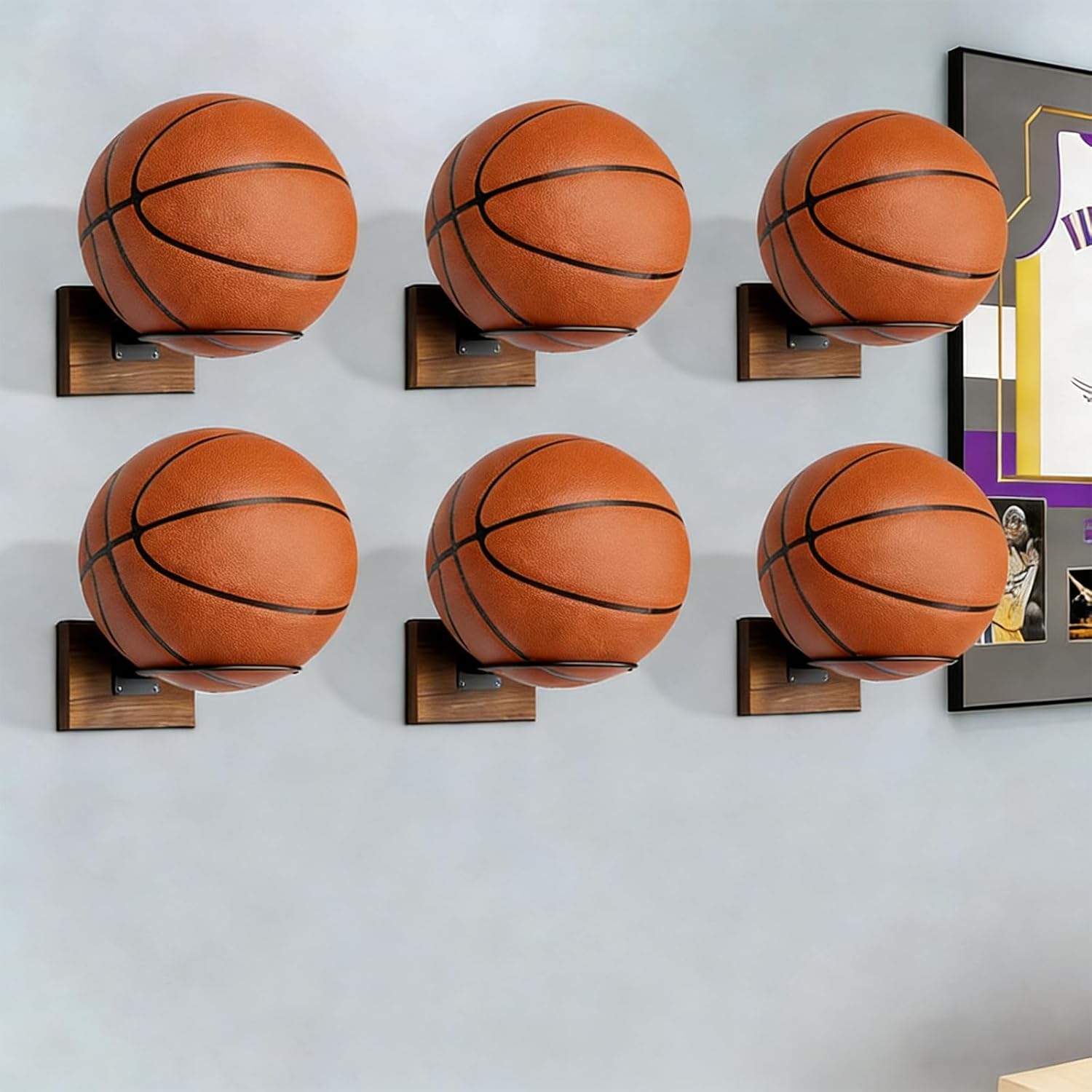 Pack of 4 Easy Install Wall Mounted Sports Sphere Possessors Constructed of Wood and Metal for Quick Arrange and Neat Storage Any Space Multiple Sport Holder