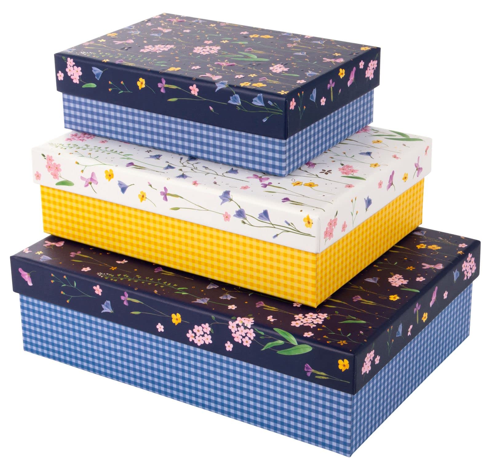 Goldbuch Meadow Miracles Cardboard Set, 3 Boxes, Large 18.5 x 26 x 7.5 cm, Medium 15.5 x 22 x 6.5 cm, Small 12.5 x 18 x 5.5 cm, Gift Box Set with Flower Motif