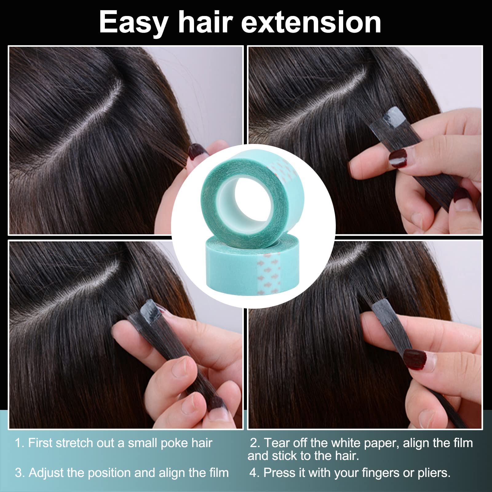 2 rollos de cinta adhesiva para extensiones de cabello, 3 m × 2 cm, fuerte fuerza adhesiva, resistente al agua, cinta adhesiva de repuesto para extensiones y pelucas