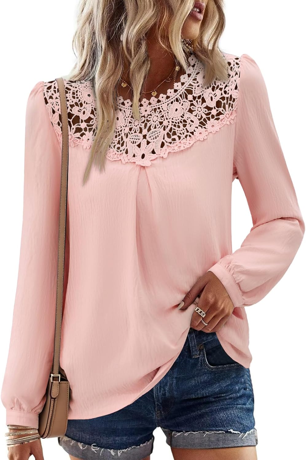 Boho Tops for Women Flowy Tops Long Sleeve Shirts Dressy Casual Chiffon Blouse Lace Hem Crochet Clothing Trendy 2026 - Image 2