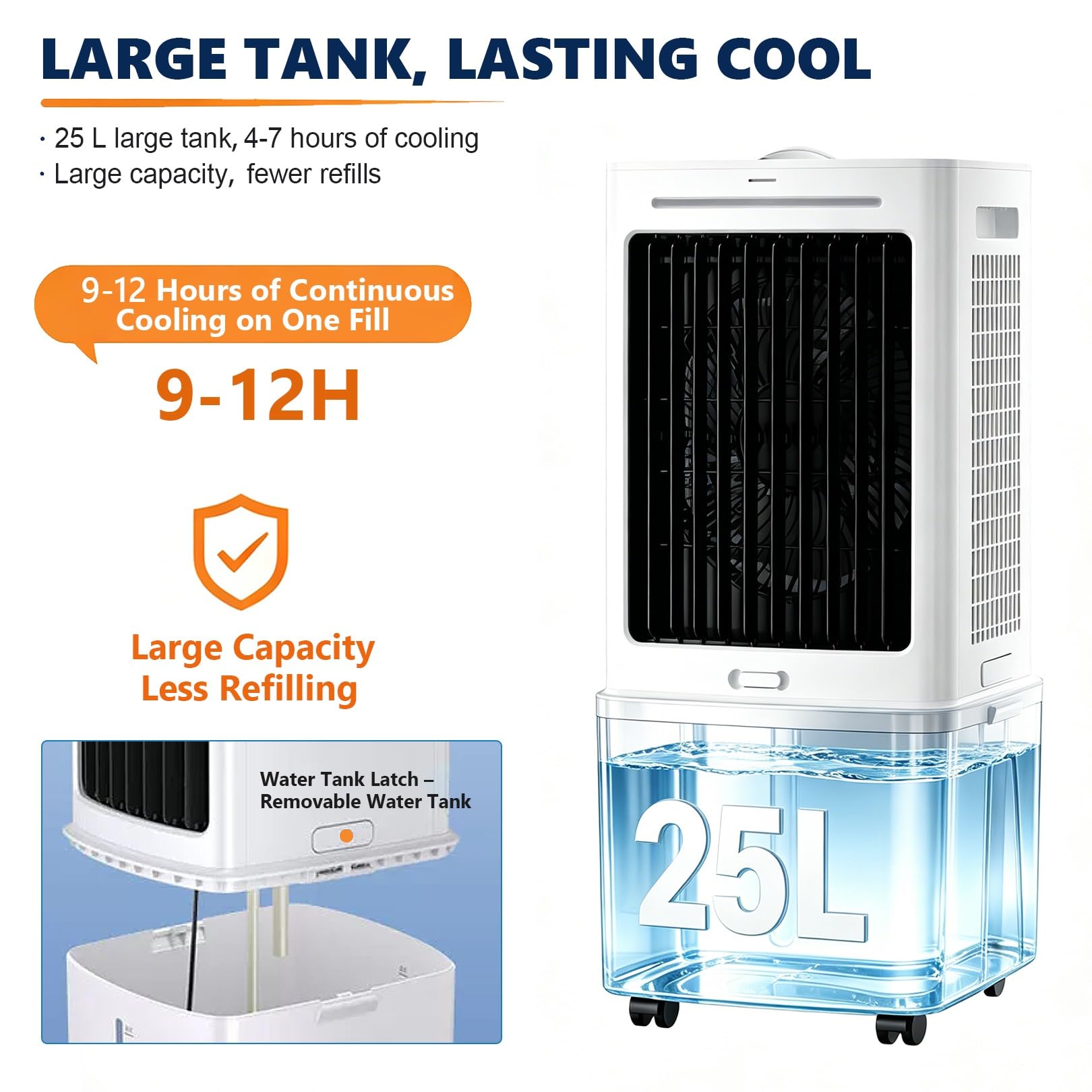 Raffrescatore d'Aria Evaporativo Portatile 25L con Telecomando, 3 Velocità, Timer 12H, Oscillazione 120°, Raffrescatore 3-in-1 per Camera da Letto Casa e Ufficio