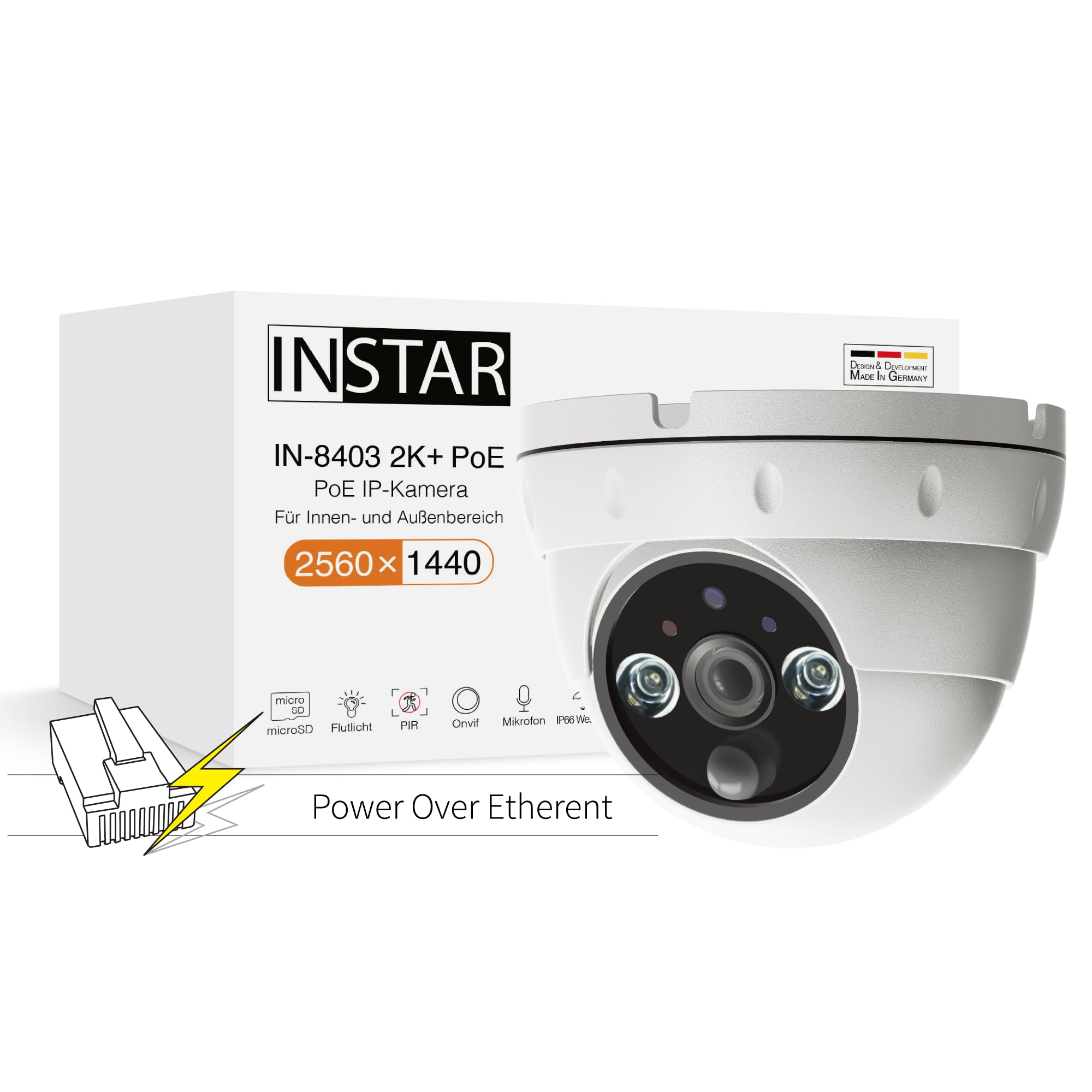 INSTAR 14082 IN-8403 2K+ POE CCTV Camera, 2560x1440p, IR-LEDs, Sma...