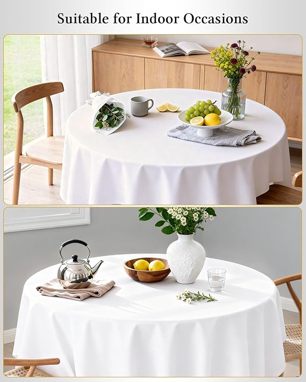 BESTVIP 6 Pack 60 Inch White Washable Round Polyester Fabric Tablecloths| Fits 20"-48" Tables |Decorative Table Cover for Wedding Party Dining Banquet, Events, Holiday, Restaurant by BESTVIP - Used condition - Image 5