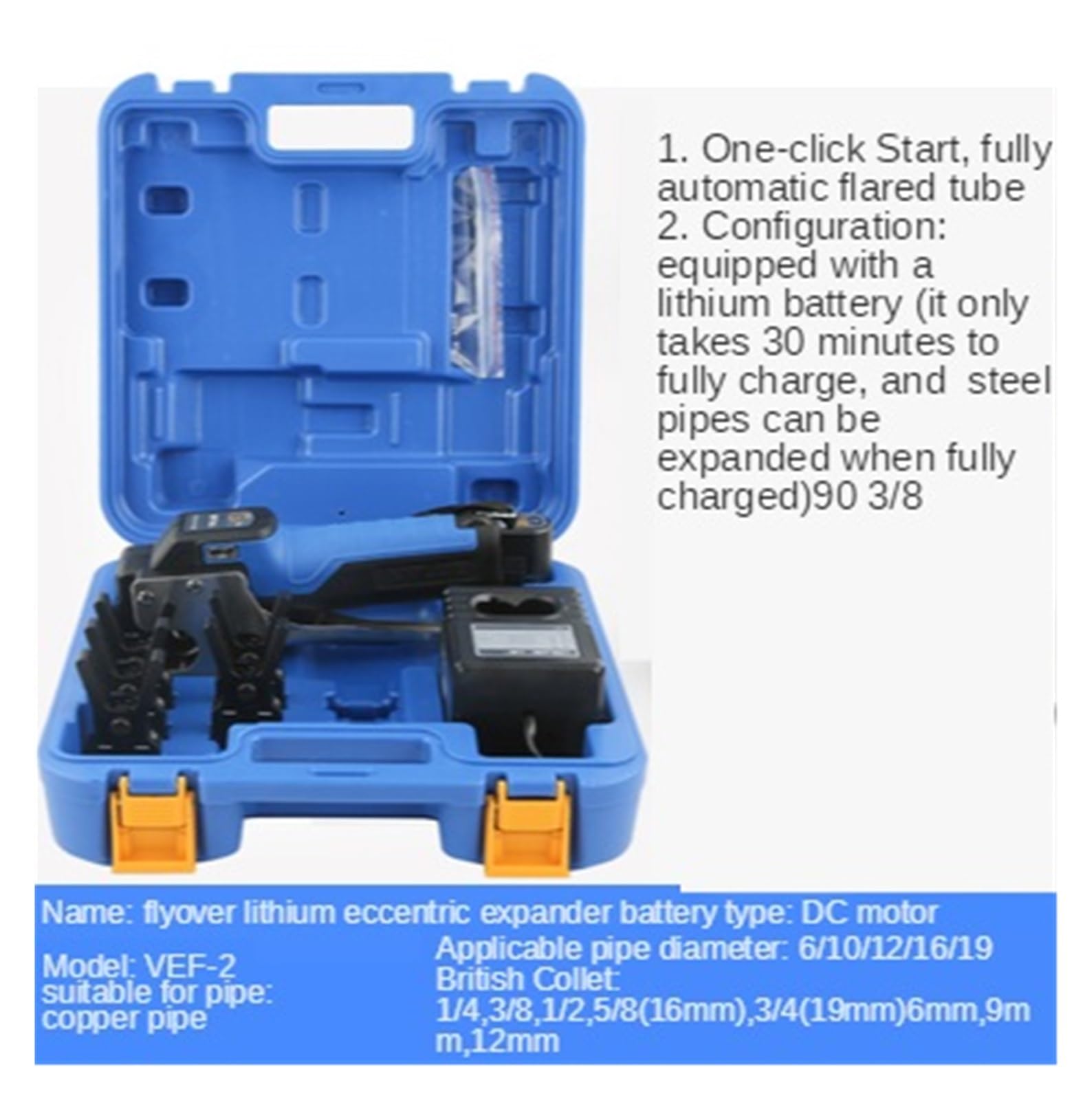 Bördelwerkzeug, Vollautomatischer Expander, elektrische Kupferrohr-Glockenmündung, VEF-1 Kupferrohr-Klimaanlagen-Expander-Kit, Kältewerkzeug(VEF-2 Standard Editi)