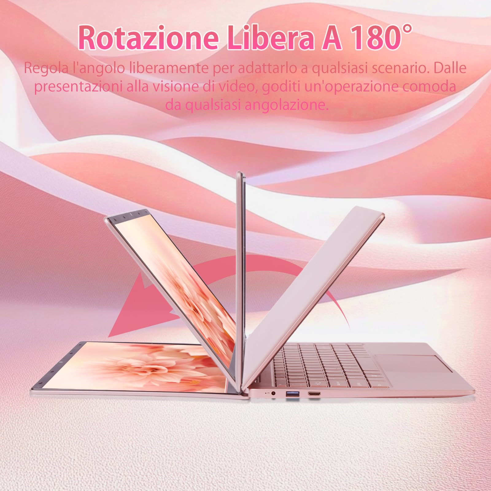 PC Portatile 14 Pollici, Notebook Full HD 1920x1080, Celeron J4105, Win11 pro, Computer Portatile Leggero e Sottile, Tastiera Italiana, Mini HDMI, Mouse Wireless (Oro rosa, 6GB+256GB SSD)