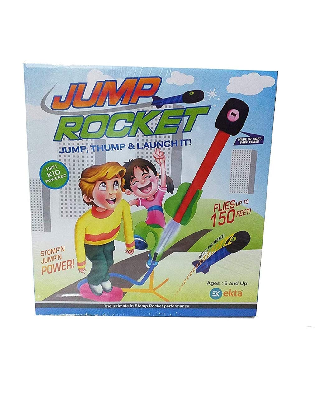 Kavyanjali Collections Ekta Foam Jump Rocket 150 Feet Launcher With 3 Rockets Outdoor Toys With Whistling Sound|Multicolor