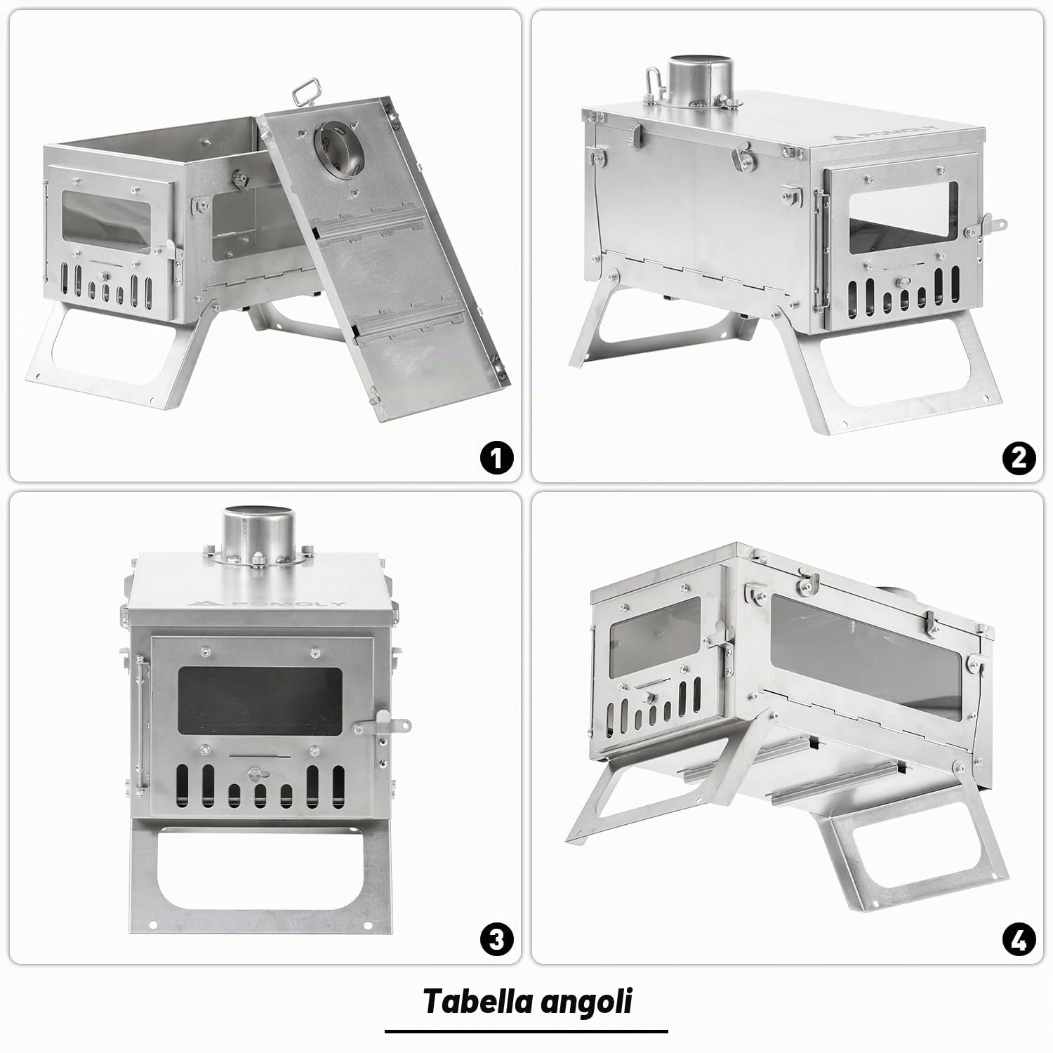 POMOLY Ti Mini 0.6 Stufa a legna per tenda da campeggio portatile in titanio leggero per escursionismo, cucina, riscaldamento (tubo da 2 m)