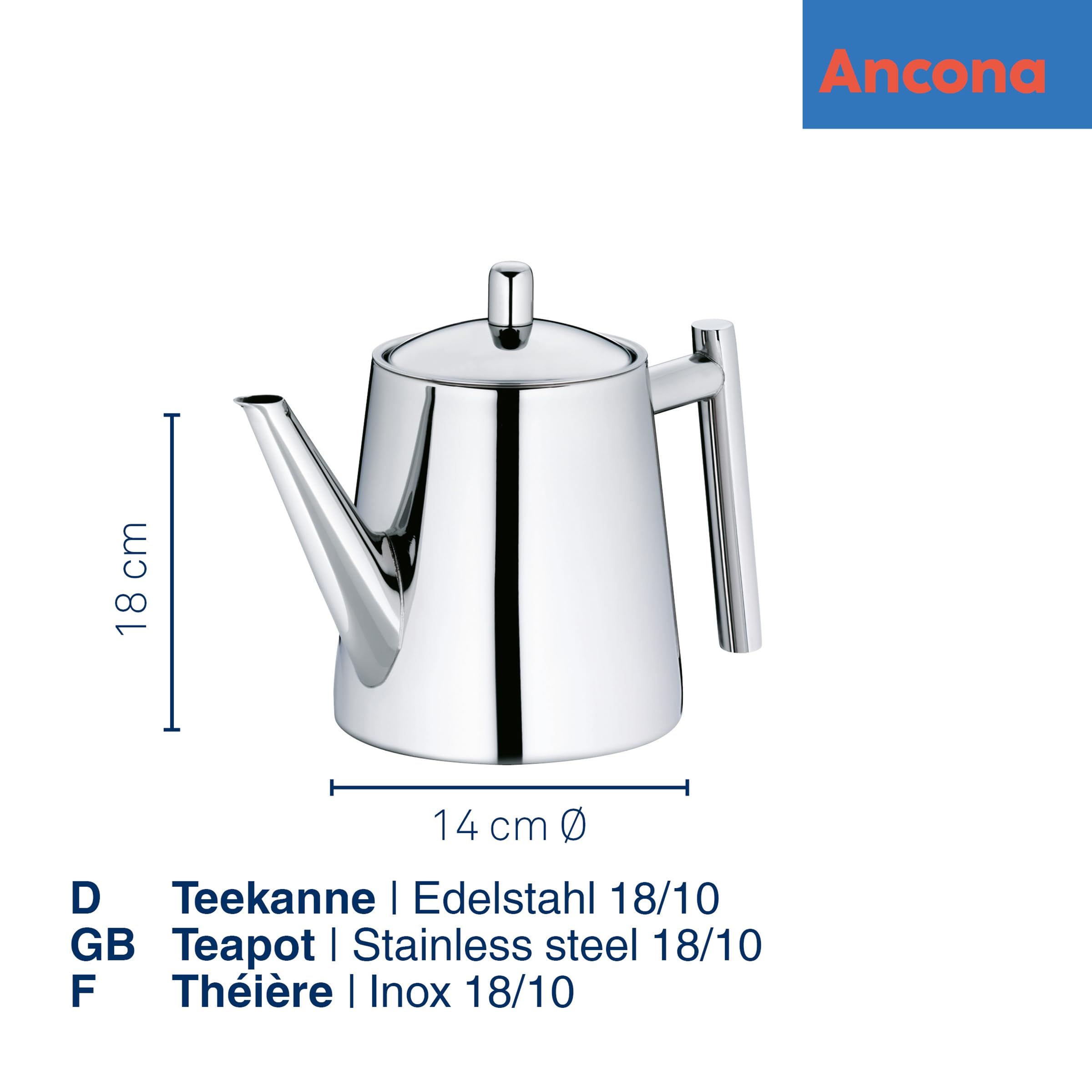 kela Théière avec filtre, théière en acier inoxydable 1,7 l ANCONA, théière pour thé en vrac et sachets de thé, bouilloire à thé