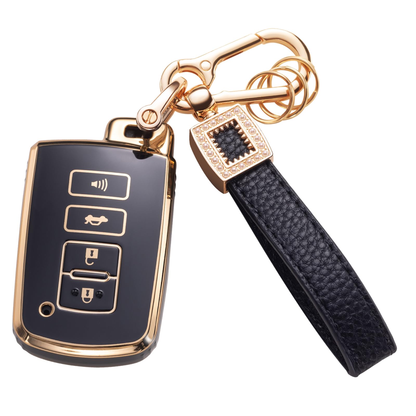 for Toyota Key Fob Cover with Leather Lanyard, Car Key Fob Case Compatible with Tacoma Highlander Corolla Sequoia Camry Tundra Avalon RAV4 Smart Key Protector Holder