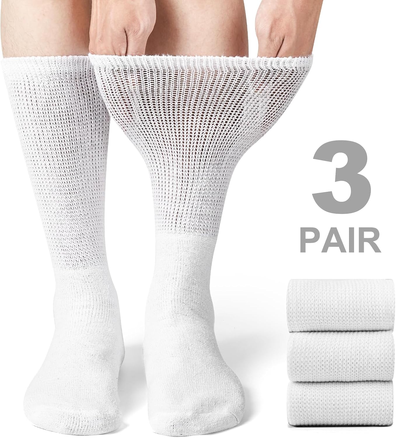 Falari Physicians Approved Diabetic Socks For Men Women Non-Binding Loose Top Wide Crew Length - Image 4