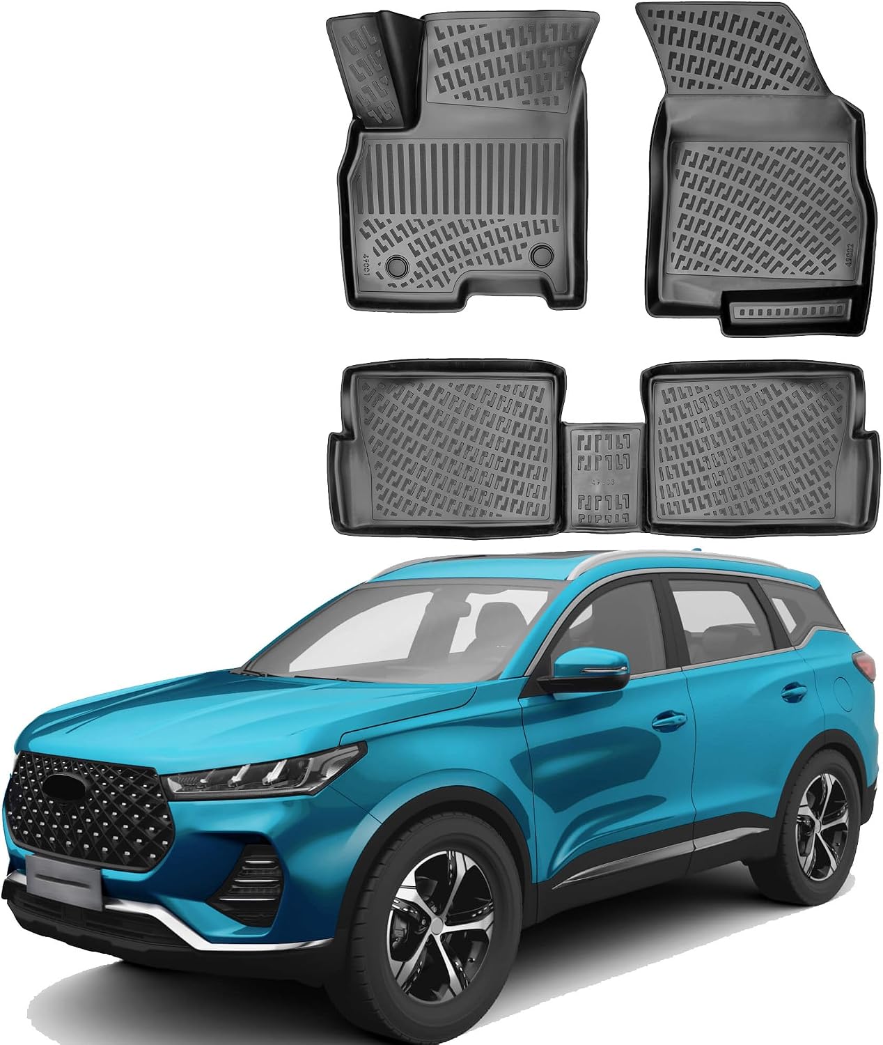Floor Mats for Chery Tiggo 7 Pro 2021-2025, Custom Fit All-Weather TPE Floor Liners, 3D Laser Measured, Waterproof, Durable, Black (Front & Rear Set)