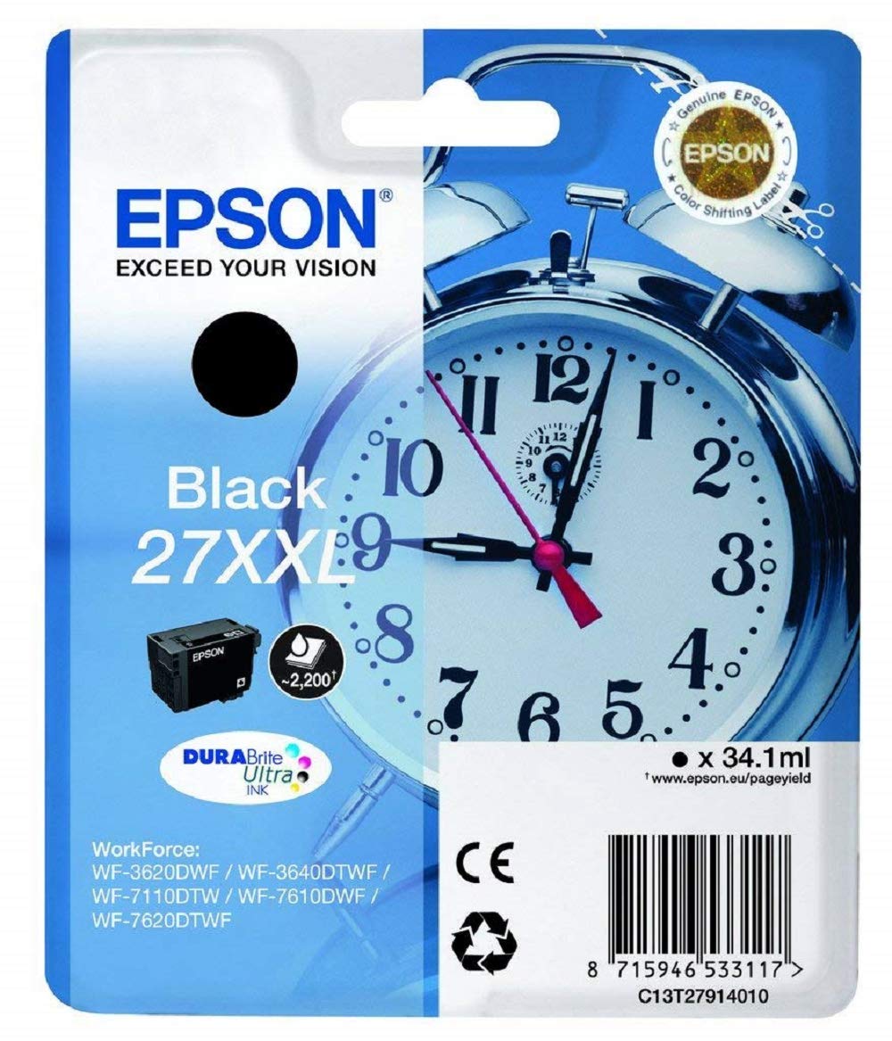 Epson C13T27154022 Inchiostro, Multicolore & 27 Durabrite Ultra Ink- Cartuccia D'Inchiostro, Xxl, Nero (Black)